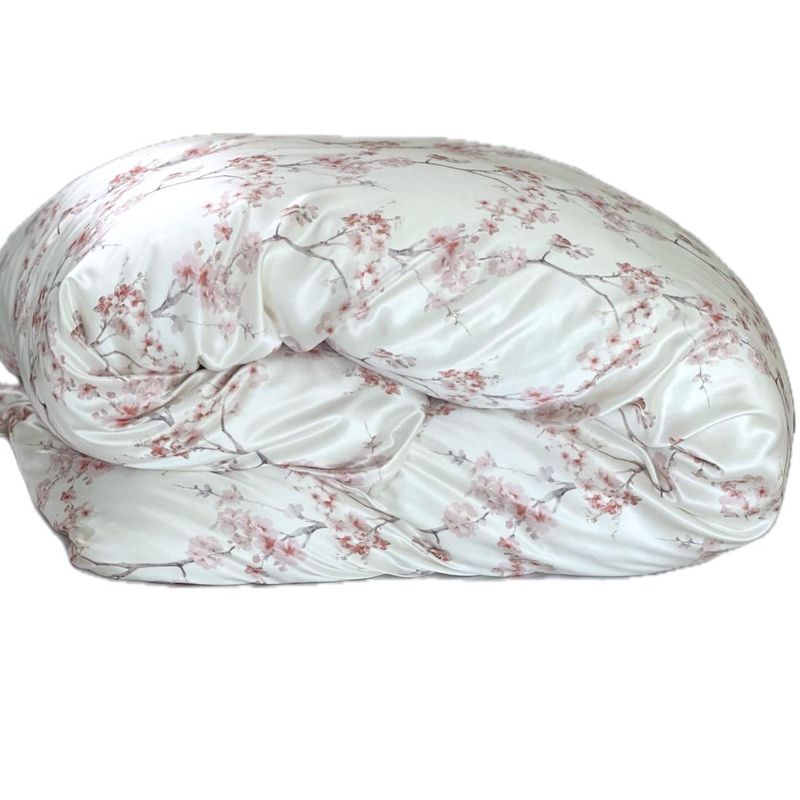 Sengesett i silke - rosa print