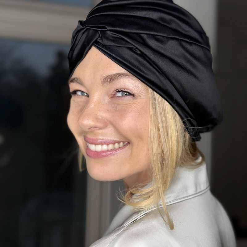 Silke turban - dobbelt silke - sort