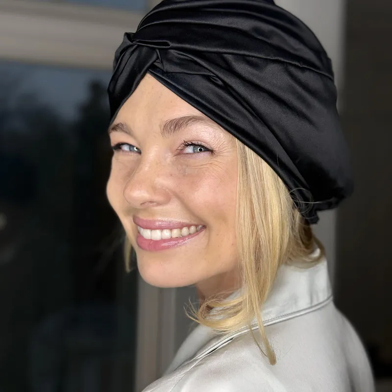 Silke turban - dobbelt silke - sort
