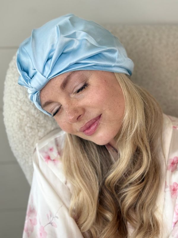 Sove turban i silke-himmelblå